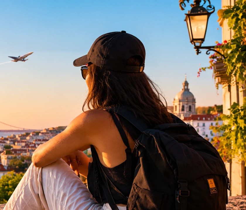 Viajante brasileira contemplando Lisboa