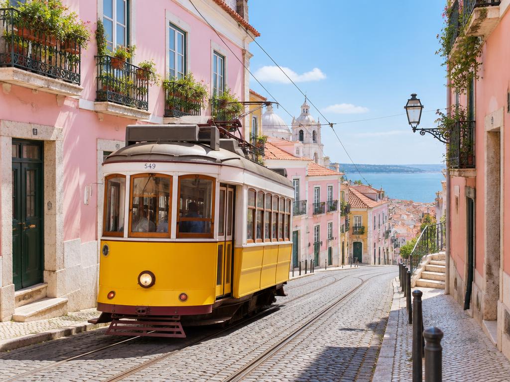 Bonde amarelo nas ruas de Lisboa